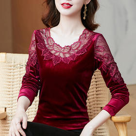 MZ105349 丝绒打底衫女秋季大码胖MM韩版t恤长袖宽松绣花内搭外穿