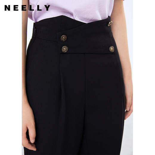 NEELLY纳俪新款西装裤女高腰直筒宽松垂感黑色烟管裤显瘦休闲裤N21071H01028 商品图2