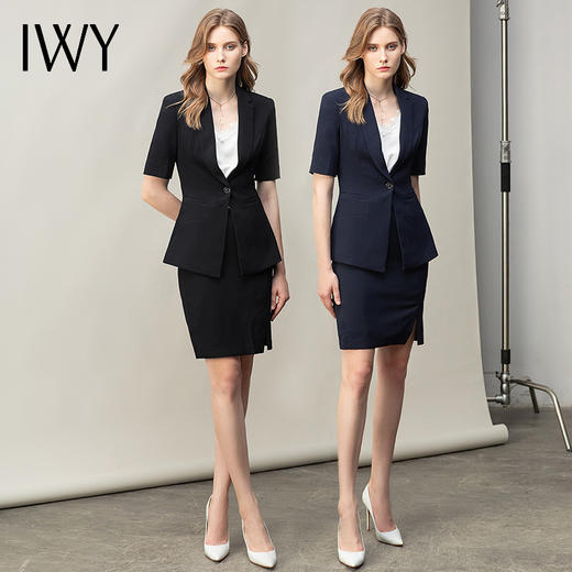 IWY/黑色女装套装一粒扣气质收腰显瘦西装短袖上班族百搭职业套裙 CS11232黑色 商品图4