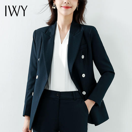 IWY/高端职业套装女长袖双排扣西装经典藏蓝商务套裤职场正装NCP10433 商品图4