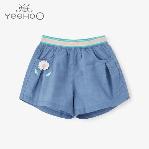 英氏-童衣类（夏）E1英梭短裤褪色蓝100CM 商品图0