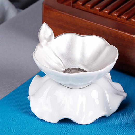 鎏银纯银手工茶叶滤网器茶具配件泡茶神器茶漏茶滤创意个性办公室 商品图0