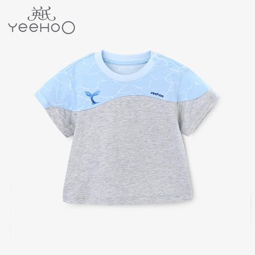 英氏-童衣类（夏）E1外着英针圆领短套衣花灰100C 商品图0