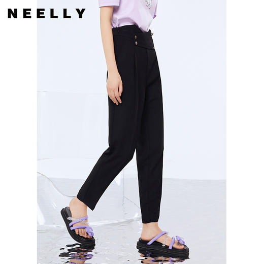 NEELLY纳俪新款西装裤女高腰直筒宽松垂感黑色烟管裤显瘦休闲裤N21071H01028 商品图1