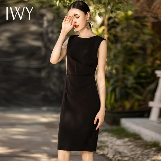 IWY/气质黑色无袖法式连衣裙女时尚韩版百搭西装套裙修身OL职业工作服Q1045-B 商品图1