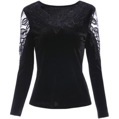 MZ105349 丝绒打底衫女秋季大码胖MM韩版t恤长袖宽松绣花内搭外穿 商品图2