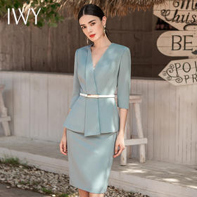 IWY/蓝色职业套装女名媛总裁西装时尚气质工作服修身商务正装C1341-L+S1341