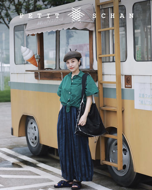 PETIT SCHAN小闪  CLO#045 Lantern 意大利进口亚麻混纺面料条纹灯笼裤 商品图2