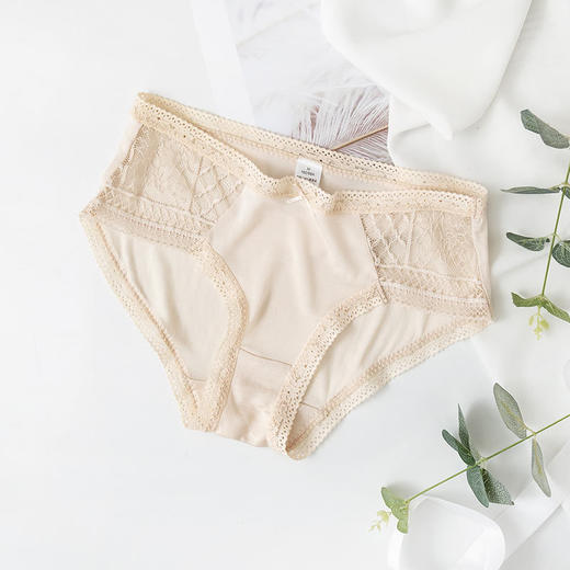 上海旗袍厂TG-TG01S075真丝中腰三角裤 蕾丝性感黑色无痕透气舒适包臀 桑蚕丝内裤女 商品图7