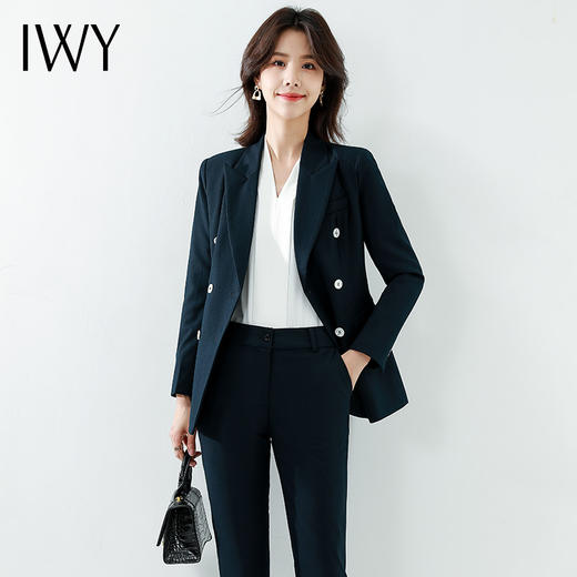 IWY/高端职业套装女长袖双排扣西装经典藏蓝商务套裤职场正装NCP10433 商品图0