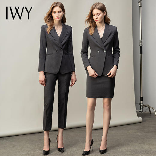 IWY/灰色职业装女正装套装高端时尚西装套裙气质通勤面试工作服OL CS11101灰色 商品图4