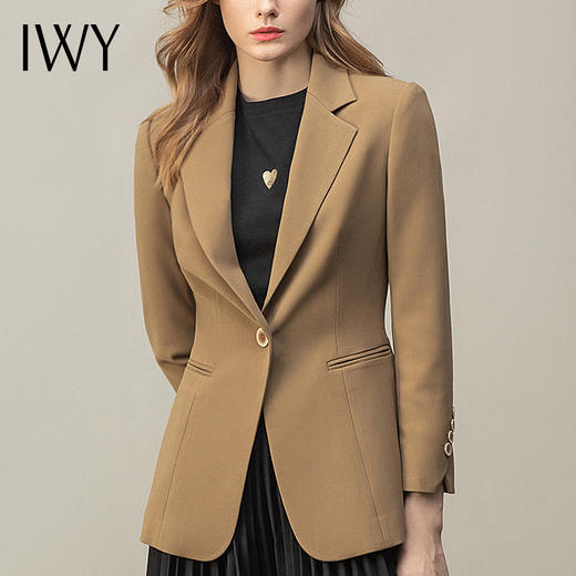 IWY/卡其色气质高端西装套装女长袖修身一粒扣总裁正装面试工作服C11378+纱裙7500457 商品图4