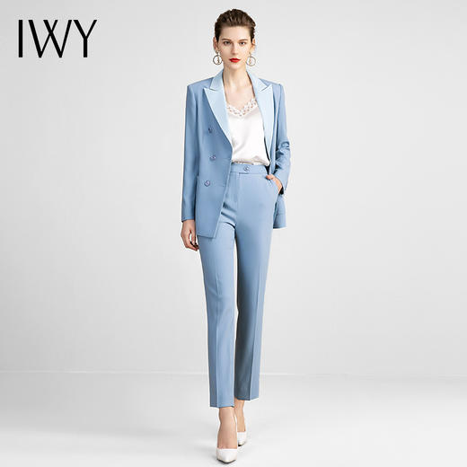 IWY/蓝色高端名媛职业套装时尚韩版商务主持人艺考播音正装工作服 213128C1+P1 商品图2