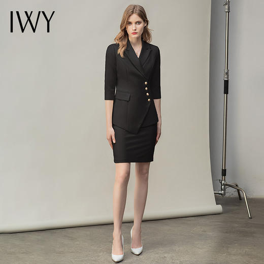 IWY/黑色经理职业装工作服女时尚气质套裙设计感西装套装ol通勤装 C10408+S10407黑色 商品图2
