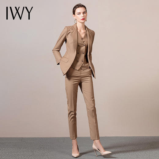 IWY/卡其职业西装套装女时尚大码工作服商务总裁修身正装OL 193077C1+P1 商品图2