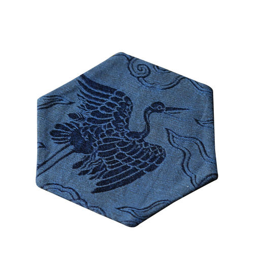 茶香记 手工布艺 六角杯垫 香云纱鹤纹 织锦 双面可用 精致 茶道小物 商品图4