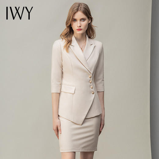 IWY/温柔米白职业装套装女洋气五分袖显瘦时尚高端珠宝店工作服OL C10408+S10407米白 商品图0