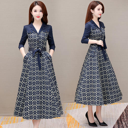 YWE  ALLJ21B07D气质优雅阔太太长袖印花连衣裙 商品图2