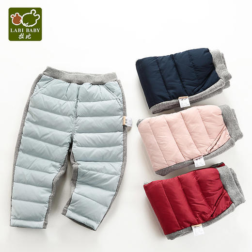 拉比-童衣类（冬）C9时尚羽绒拼接长裤玫瑰红 商品图0