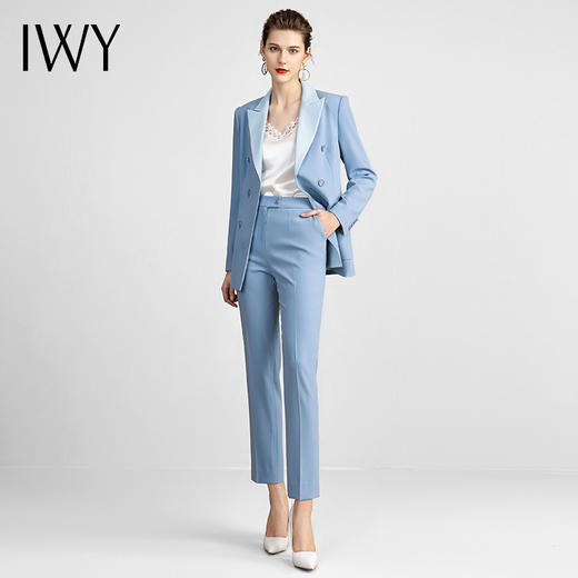 IWY/蓝色高端名媛职业套装时尚韩版商务主持人艺考播音正装工作服 213128C1+P1 商品图3