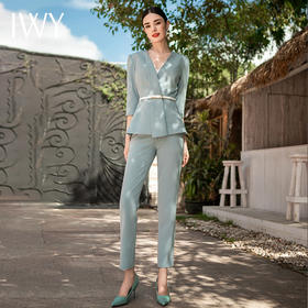 IWY/蓝色职业装西装套装女时尚干练商务正装工作服正式公务员面试C1341-L+P1117