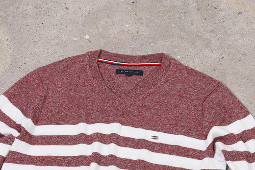 横纹拼色棉质 胸前刺绣 V领毛衣/针织衫 特惠 T-1066 商品图12