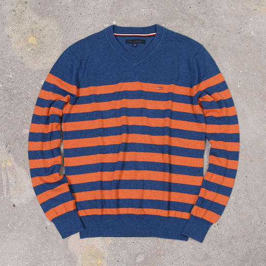 横纹拼色棉质 胸前刺绣 V领毛衣/针织衫 特惠 T-1066 商品图9