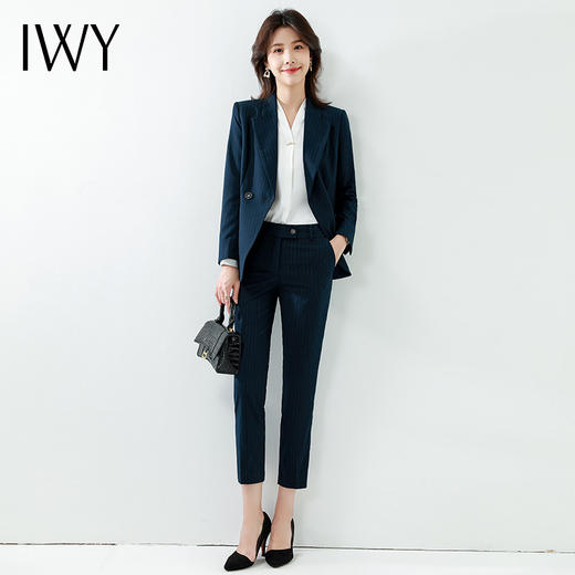 IWY/时尚双排扣西装长袖职业套装干练商务职场女装条纹经理工作服CP10345 商品图2