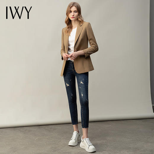 IWY/卡其色气质高端西装套装女长袖修身一粒扣总裁正装面试工作服C11378+牛仔裤73J0262 商品图4