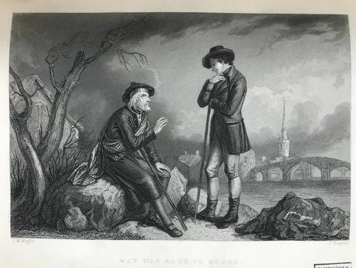 1842年 彭斯诗歌作品全集 30幅精美钢版画插图 漆布精装18开 商品图11