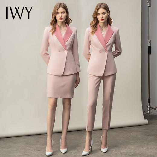 IWY/粉色播音艺考服装女正装时尚气质名媛OL主持人工作服高端职业 CS11120卡其 商品图4