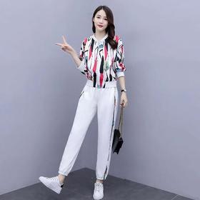HRFS-WH77029新款潮流时尚气质休闲印花外套裤子两件套
