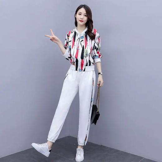 HRFS-WH77029新款潮流时尚气质休闲印花外套裤子两件套 商品图0