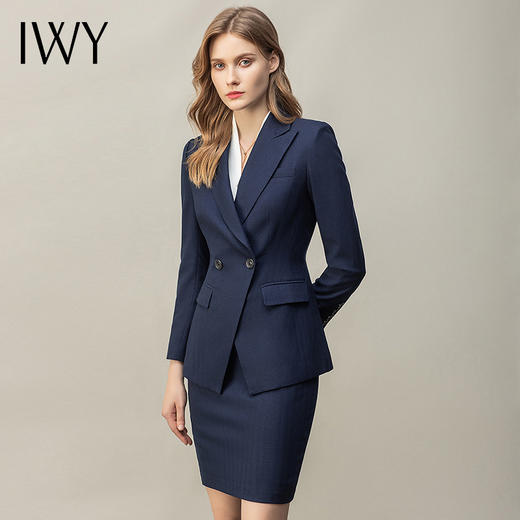 IWY/藏青气质名媛风长袖西装套裙女简约休闲时尚工服职业装包臀OL CS11398 商品图0