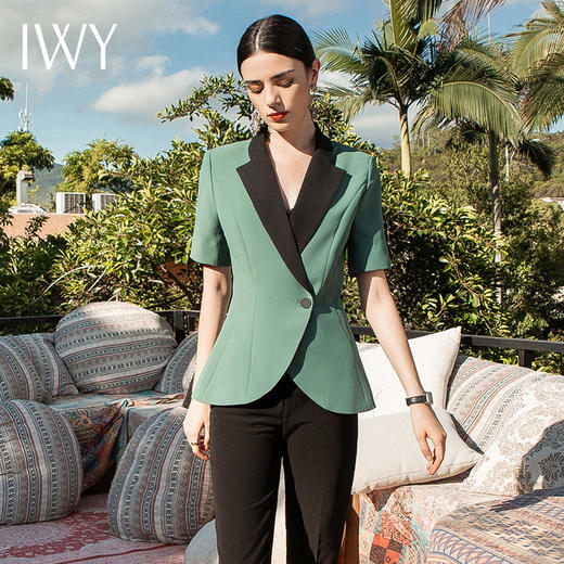 IWY/气质短袖拼接西装套装女时尚高端职业装总裁正装美容院工作服正装C1305+P433-B 商品图4