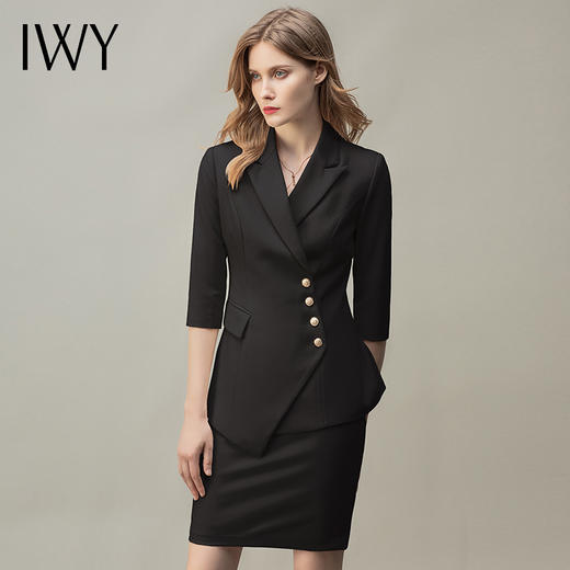 IWY/黑色经理职业装工作服女时尚气质套裙设计感西装套装ol通勤装 C10408+S10407黑色 商品图1