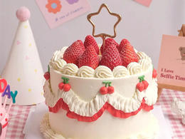 【推荐】复古风草莓公主生日蛋糕  |赠送仙女棒蜡烛1个