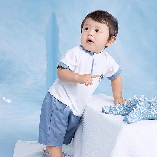 英氏-童衣类（夏）E1英针圆领短套衣英氏白73CM 商品图1