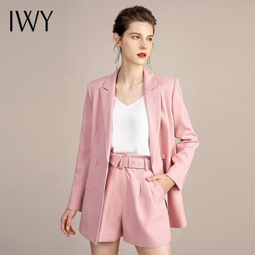IWY/粉色职业套装短裤女时尚气质高端商务西装艺考播音主持人正装 213124C1+P5 商品图1