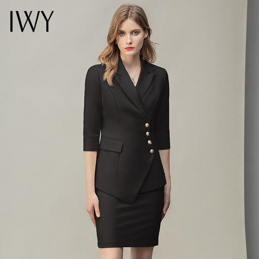 IWY/黑色经理职业装工作服女时尚气质套裙设计感西装套装ol通勤装 C10408+S10407黑色 商品图0