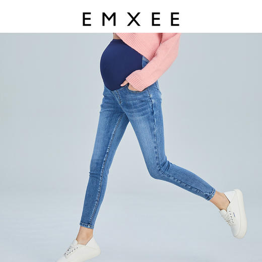 嫚熙孕妇牛仔裤春秋款时尚外穿潮辣妈九分春夏装怀孕期托腹裤小脚 商品图3