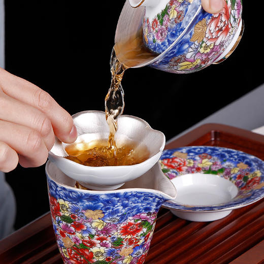 鎏银纯银手工茶叶滤网器茶具配件泡茶神器茶漏茶滤创意个性办公室 商品图2