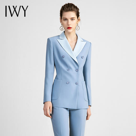 IWY/蓝色高端名媛职业套装时尚韩版商务主持人艺考播音正装工作服 213128C1+P1 商品图1