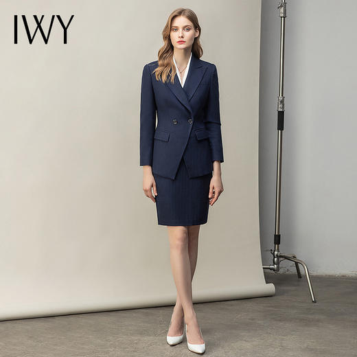 IWY/藏青气质名媛风长袖西装套裙女简约休闲时尚工服职业装包臀OL CS11398 商品图2