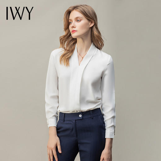 IWY/气质时尚西装百搭衬衫女修身显瘦韩版长袖衬衣套裤白色职业正装OL B11120+P11238 商品图1