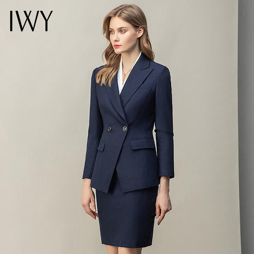 IWY/藏青气质名媛风长袖西装套裙女简约休闲时尚工服职业装包臀OL CS11398 商品图1