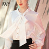 IWY/气质时尚复古百搭长袖衬衫半裙领结白色女士名媛职业女装衬衣NB0002-W+S1187 商品缩略图4