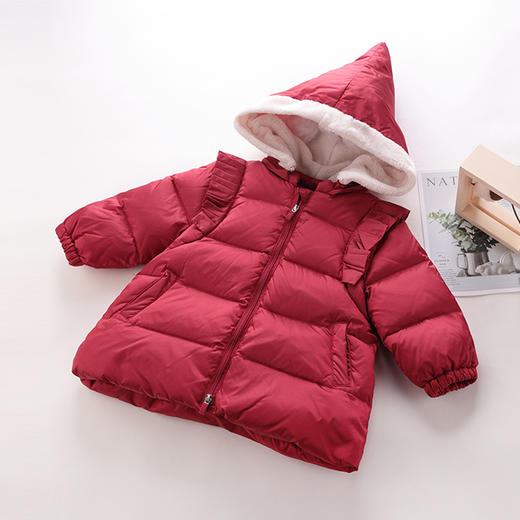 拉比-童衣类（冬）C9国风羽绒可脱帽中褛枣红 商品图0