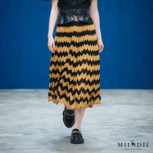 MIIDII/谜底21夏新品松紧腰波纹织花大摆针织半身裙212MZ1216 商品图0