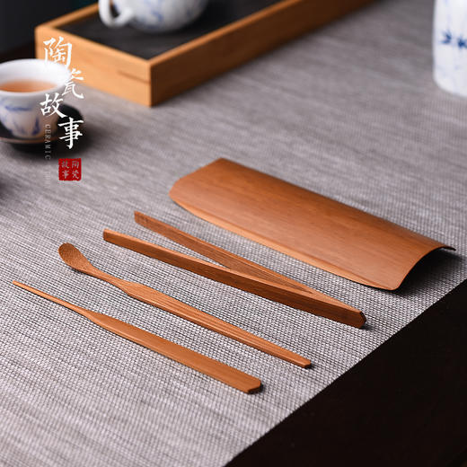 陶瓷故事手工竹制茶则茶夹茶拨茶针四件套装功夫茶具配件六君子 商品图1
